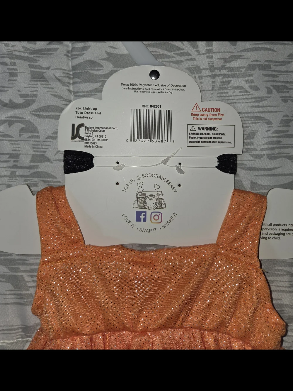 Girls Orange LED Pumpkin Costume Dress with Matching Headband 0-12 Months